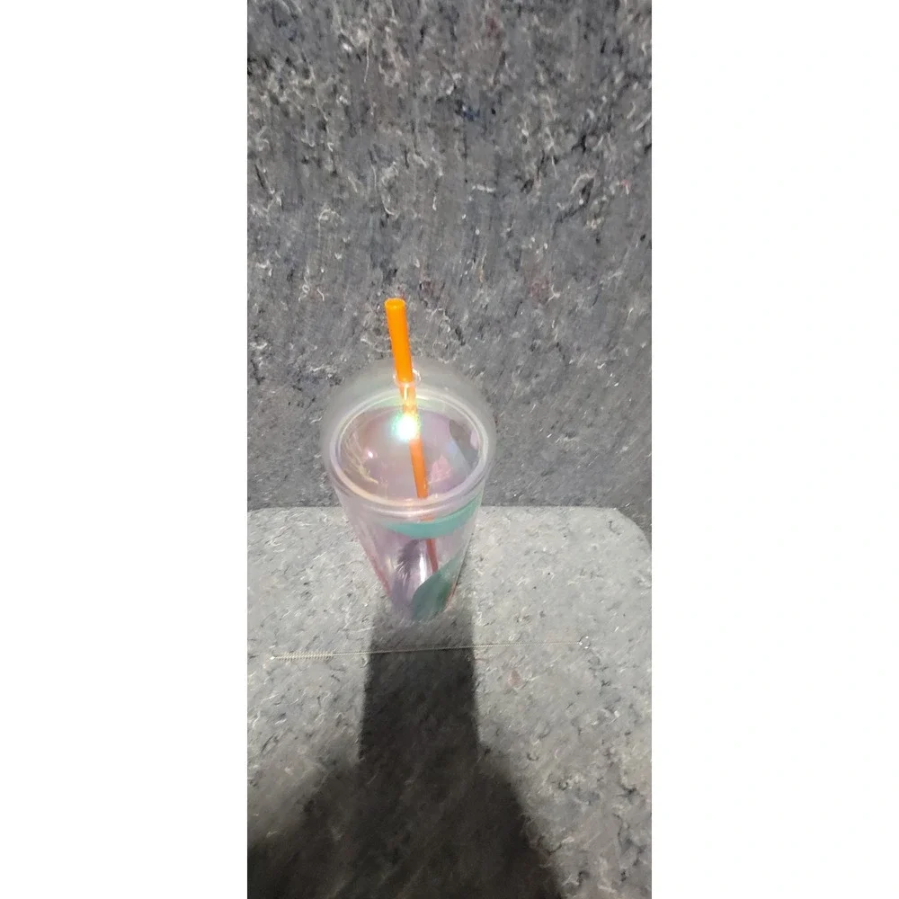 Starbucks Rainbow Swirl Cold Cup Tumbler With Dome Lid &‎ Orange Straw 24 Oz